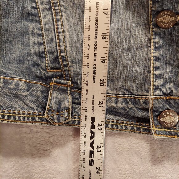 Cabi Jean jacket womens M Blue Denim Logo cropped Long sleeves waist tabs beachy - Picture 4 of 13